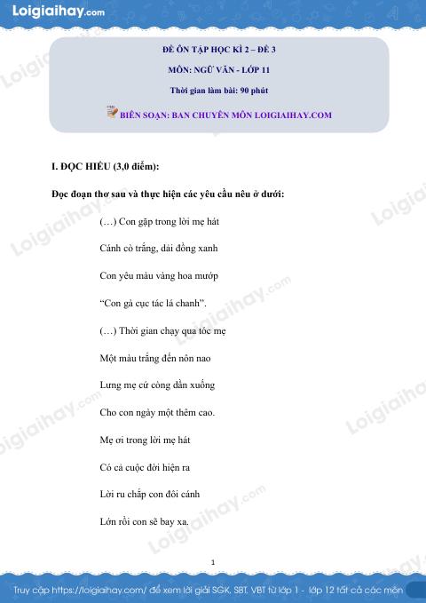 Đề số 3 - Đề kiểm tra học kì 2 - Ngữ văn 11